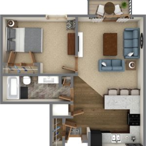 D Unit - One Bedroom (767 Sq. Ft.)