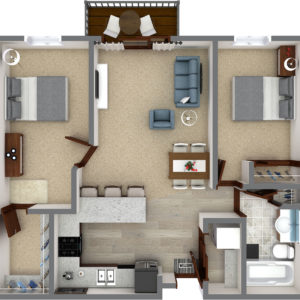 G Unit - Two Bedroom One Bathroom (917 Sq. Ft.)