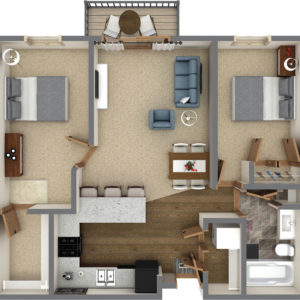 G Unit - Two Bedroom One Bathroom (917 Sq. Ft.)