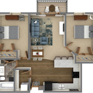 H Unit - Two Bedroom One Bathroom (958 Sq. Ft.)