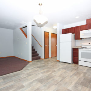 Kitchen, Living & Stairway