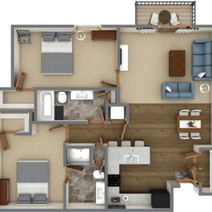 J Unit - Two Bedroom Two Bathroom (1098 Sq. Ft.)