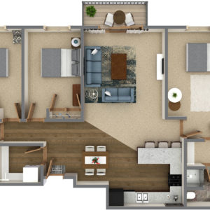 K Unit - Three Bedroom 2 Bath (1432 Sq. Ft.)